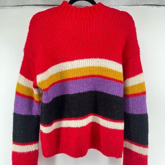 Sanctuary Multicolor Stripe Alpaca Wool Blend Crewneck Sweater Small Oversized - Picture 10 of 12